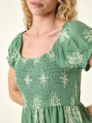 Roman Green Borderie Shirred Maxi Dress - Image 5 of 5