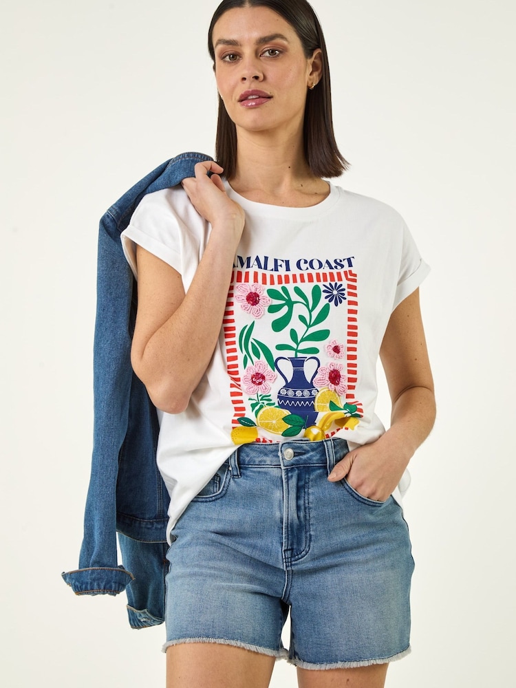 Roman White Placement Print Beaded T-Shirt - Image 1 of 5