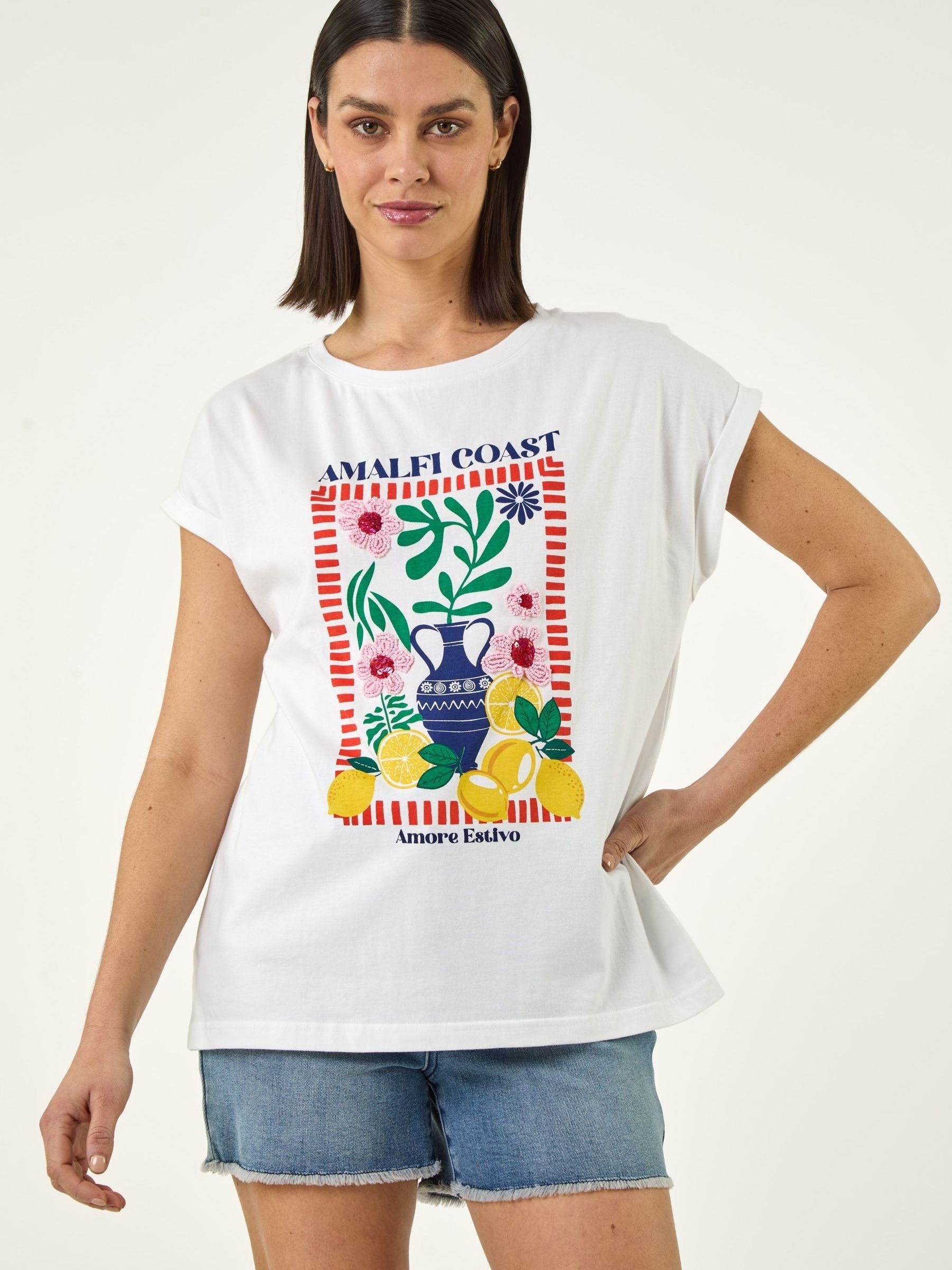 Buy Roman White Placement Print Beaded T-Shirt from Next USA