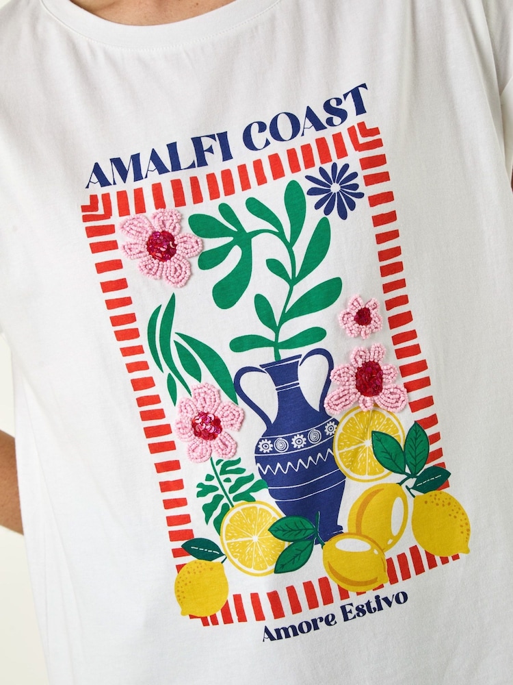 Roman White Placement Print Beaded T-Shirt - Image 5 of 5