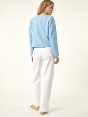 Roman Blue Collarless Buttoned Boucle Jacket - Image 3 of 5