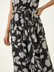 Roman Black Floral Chiffon Belted Jumpsuit - Image 5 of 5