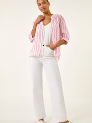 Roman Pink Stripe Print V-Neck Blouse - Image 2 of 5