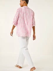 Roman Pink Stripe Print V-Neck Blouse - Image 3 of 5