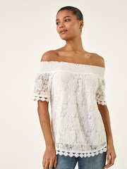 Roman White Lace Bardot Top - Image 1 of 5