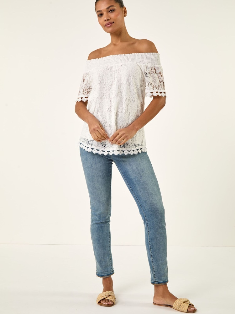 Roman White Lace Bardot Top - Image 2 of 5