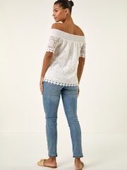 Roman White Lace Bardot Top - Image 3 of 5