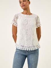 Roman White Lace Bardot Top - Image 4 of 5