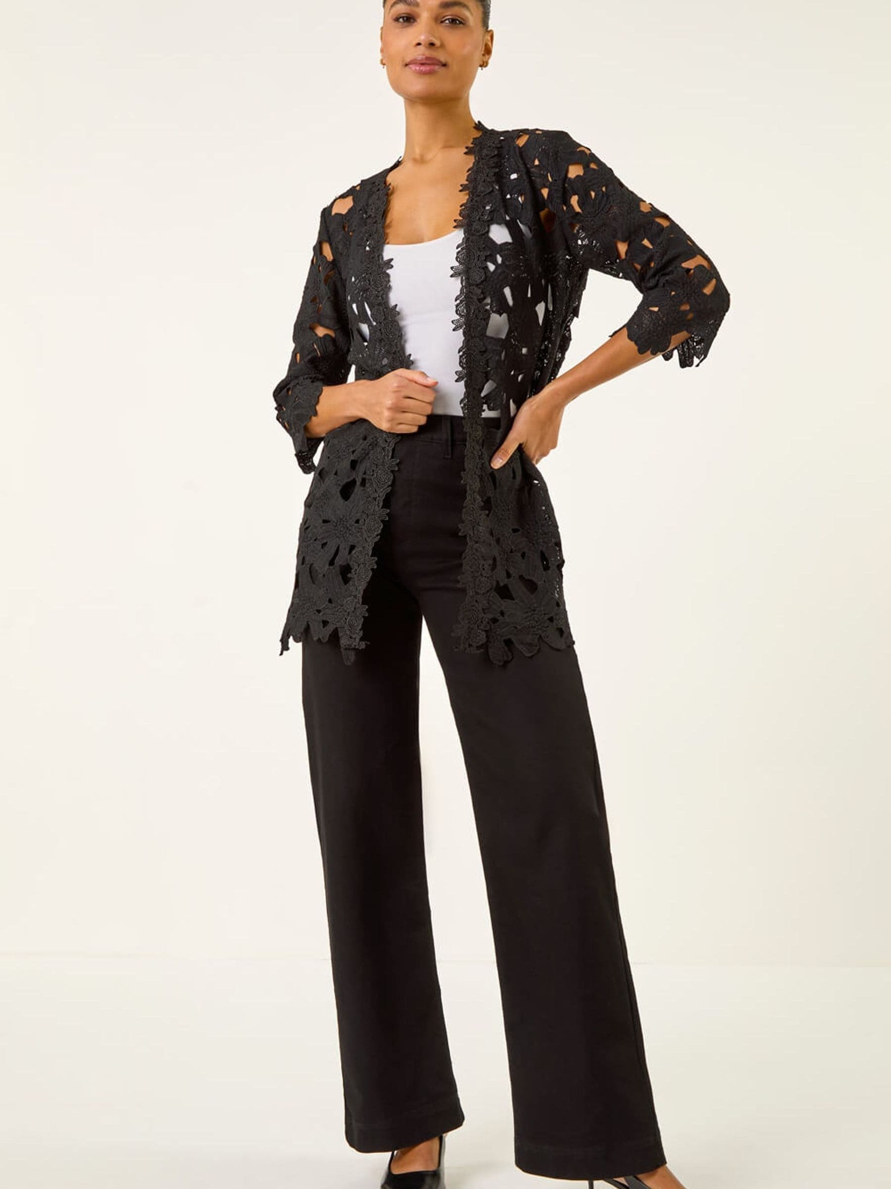 Buy Roman Black Crochet Lace Longline Jacket from the Next UK