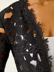 Roman Black Crochet Lace Longline Jacket - Image 6 of 6