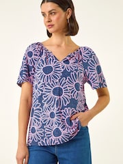 Roman Textured Floral Top - 5şəkildən 2 şəkil