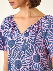 Roman Textured Floral Top - 5şəkildən 5 şəkil