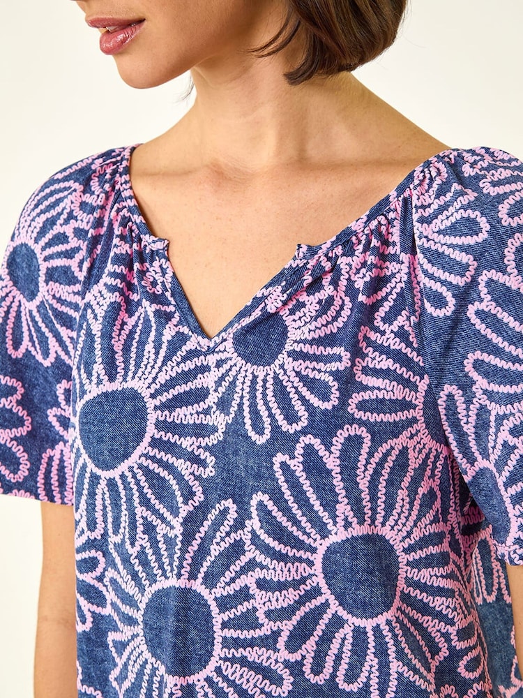 Roman Textured Floral Top - 5şəkildən 5 şəkil