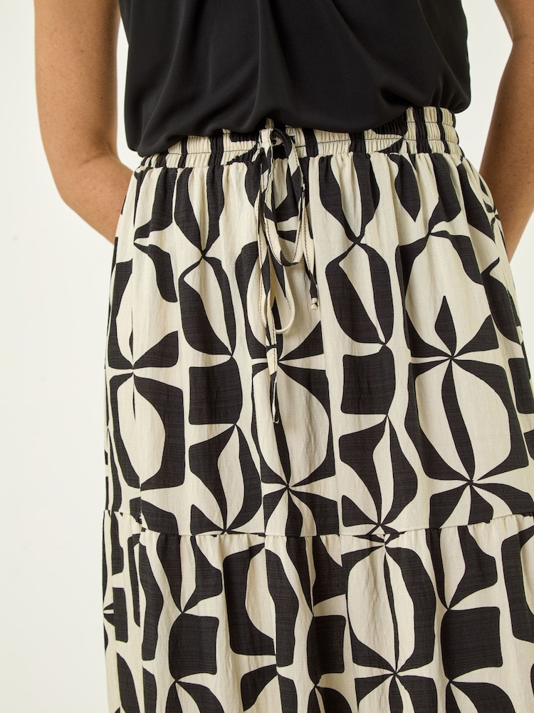 Roman Black Mono Print Tier Maxi Skirt - Image 2 of 5 Roman Black Mono Print Tier Maxi Skirt - Image 2 of 5