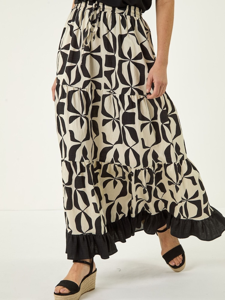 Roman Black Mono Print Tier Maxi Skirt - Image 5 of 5 Roman Black Mono Print Tier Maxi Skirt - Image 5 of 5