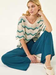 Roman Blue Wide Leg Stretch Trousers - Image 1 of 5