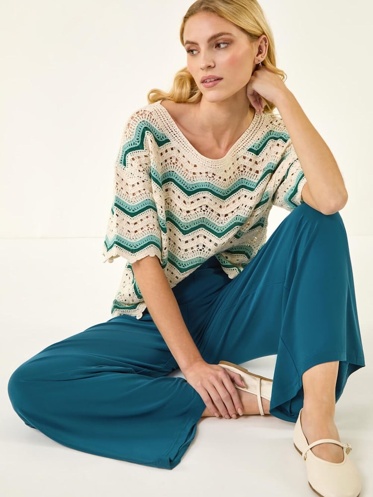 Roman Blue Wide Leg Stretch Trousers - Image 1 of 5