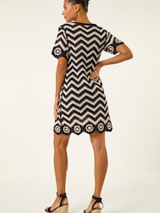 Roman Black Zig Zag Crochet Shift Dress - Image 3 of 5