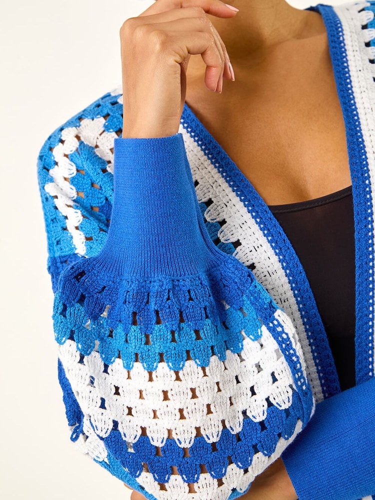 Roman Blue Crochet Cardigan - Image 2 of 5