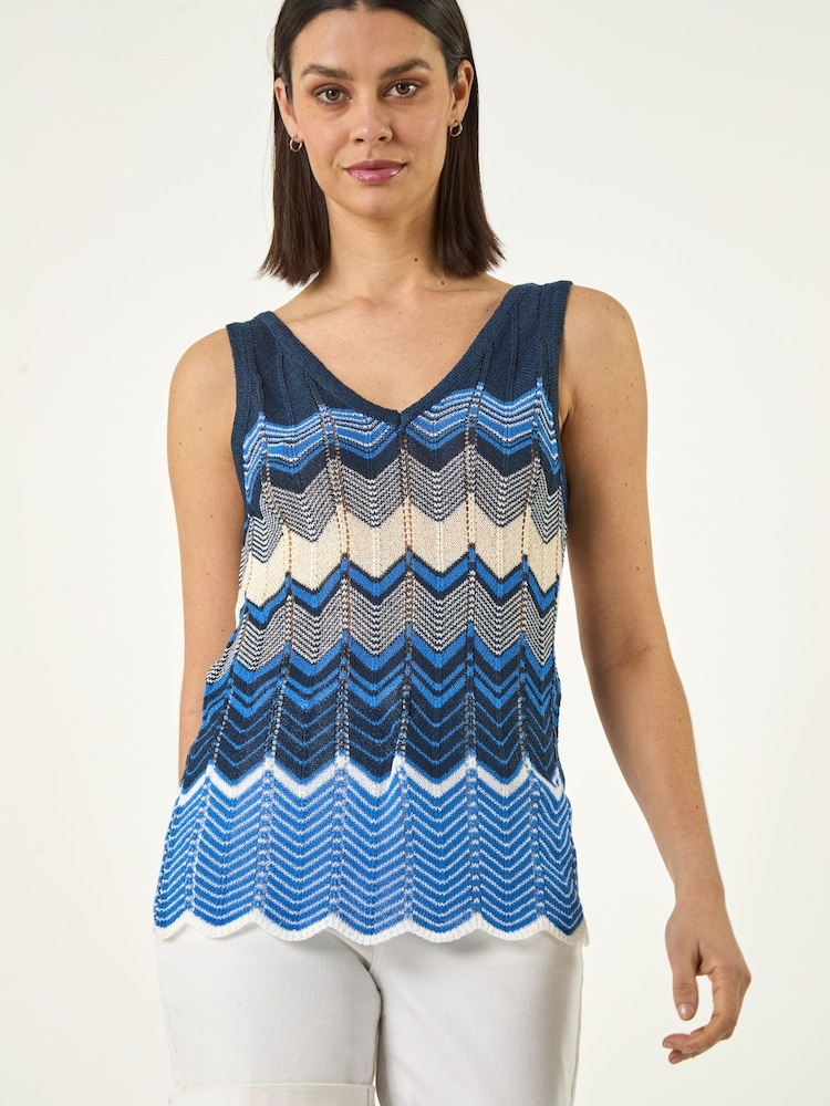 Roman Blue Wave Chevron Knitted Vest - Image 1 of 5