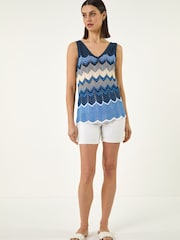 Roman Blue Wave Chevron Knitted Vest - Image 2 of 5