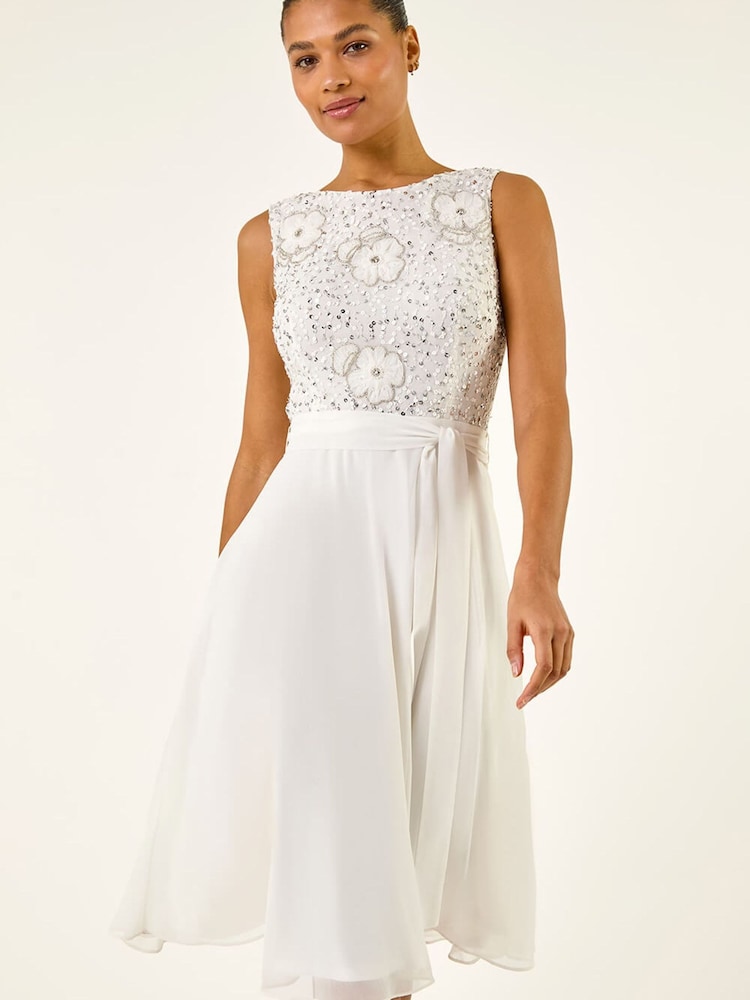 Roman White Premium Beaded Dress - Image 1 of 5