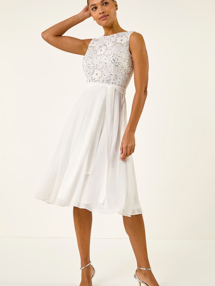 Roman White Premium Beaded Dress - Image 2 of 5