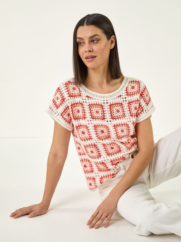 Roman Orange Crochet Knit T-Shirt - Image 1 of 5