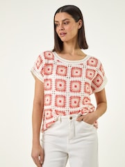 Roman Orange Crochet Knit T-Shirt - Image 4 of 5
