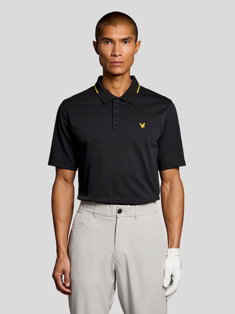 Lyle & Scott Black Golf 1874 Tipped Tech Polo Shirt - Image 1 of 6 Lyle & Scott Black Golf 1874 Tipped Tech Polo Shirt - Image 1 of 6