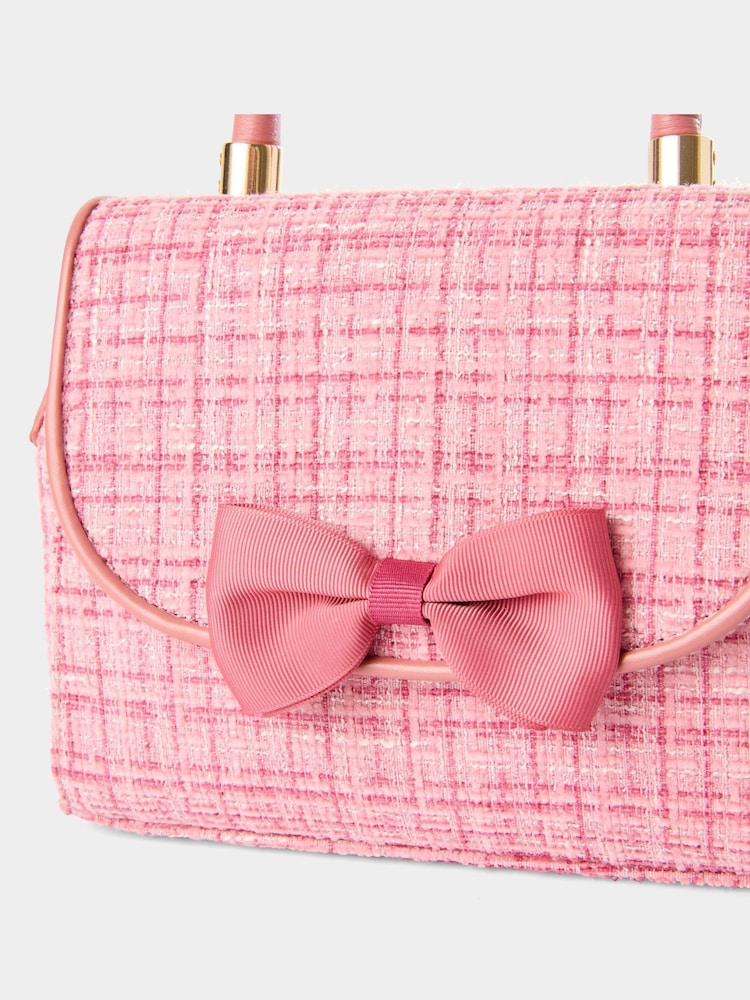 Joe Browns Pink Margot Tweedy Bow Bag - Image 6 of 6 Joe Browns Pink Margot Tweedy Bow Bag - Image 6 of 6