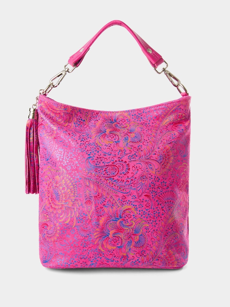 Joe Browns Pink Carnival Nights Print Suede Bag - Image 1 of 5