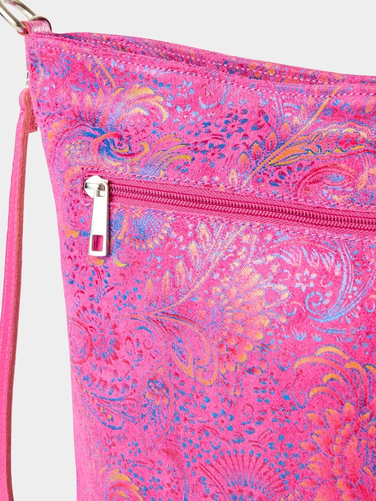 Joe Browns Pink Carnival Nights Print Suede Bag - Image 5 of 5