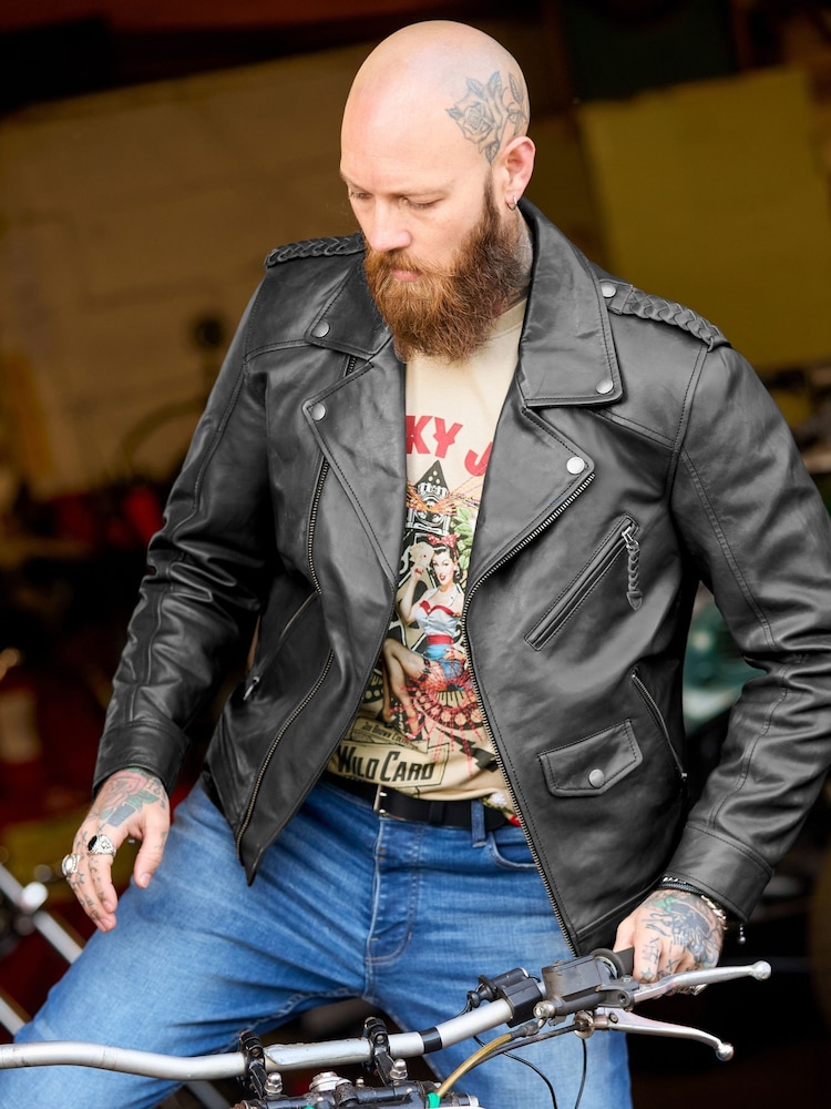 Joe Browns Black Very Vintage Leather Biker Jacket - Image 1 of 10