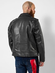 Joe Browns Black Very Vintage Leather Biker Jacket - Image 4 of 10