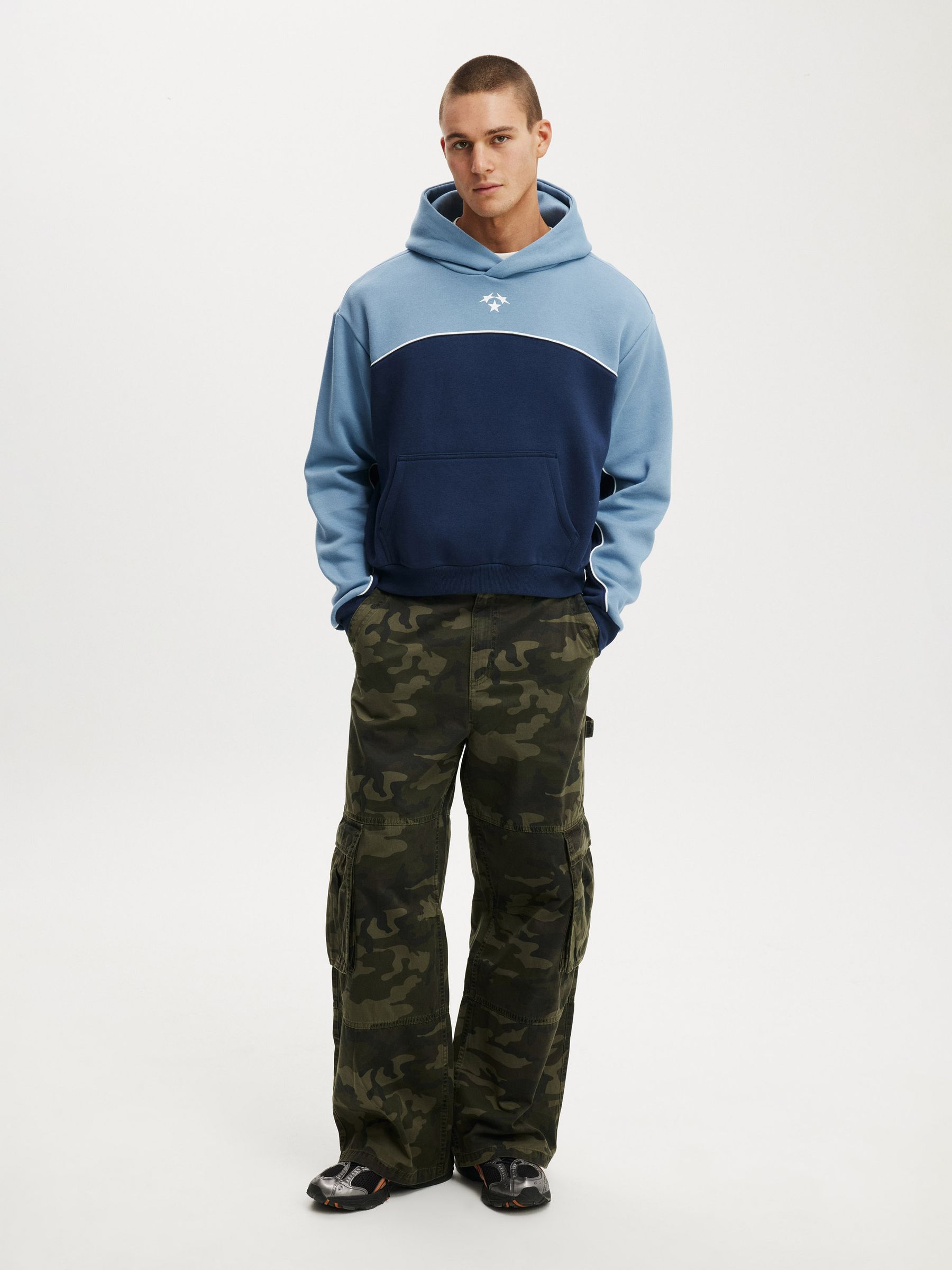 Buy Cotton On Chalk Blue/Studio 91 Cropped Fit Graphic Hoodie from