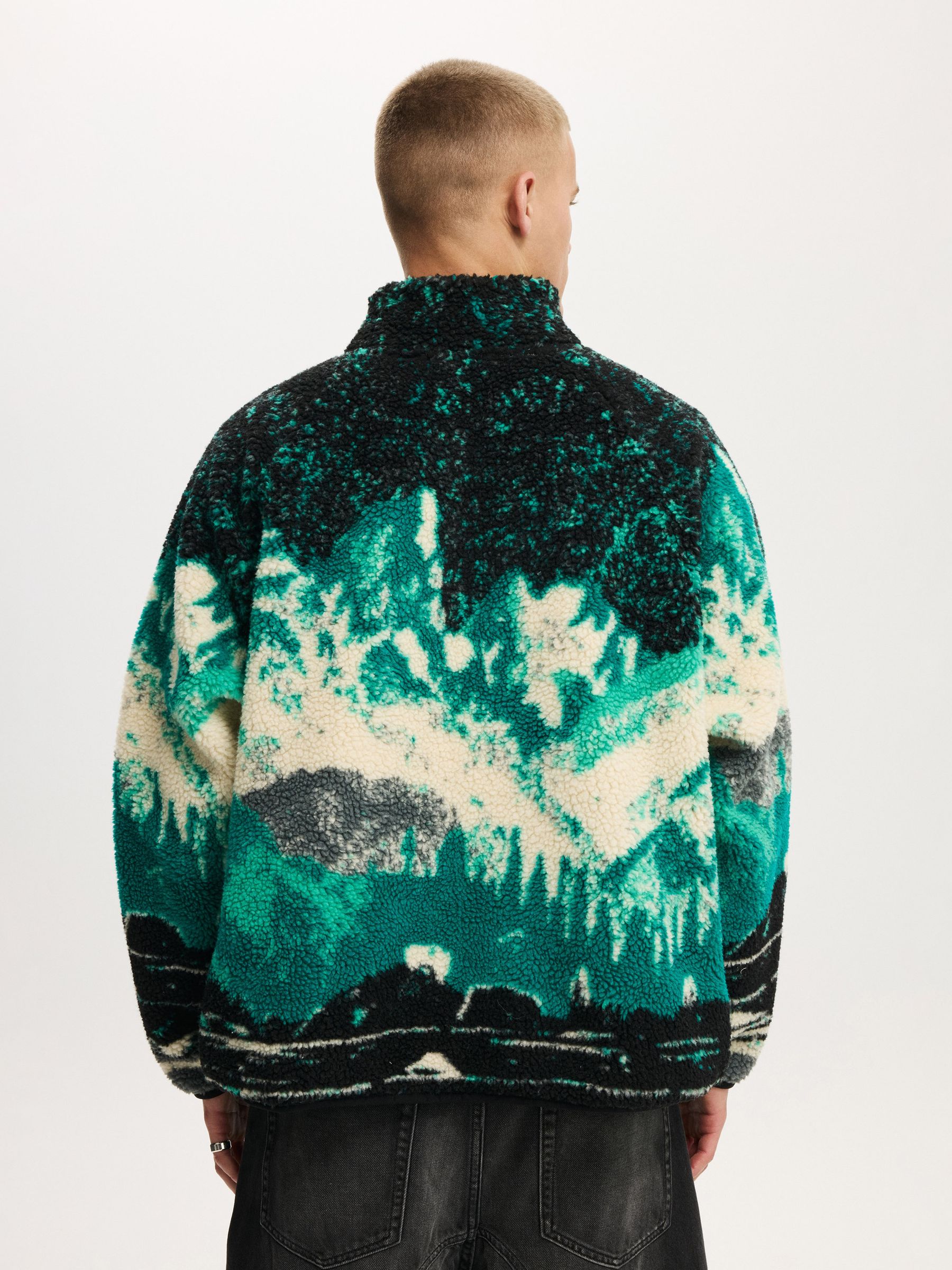 Buy Cotton On Green Multi Mountains Quarter Zip Teddy Fleece from