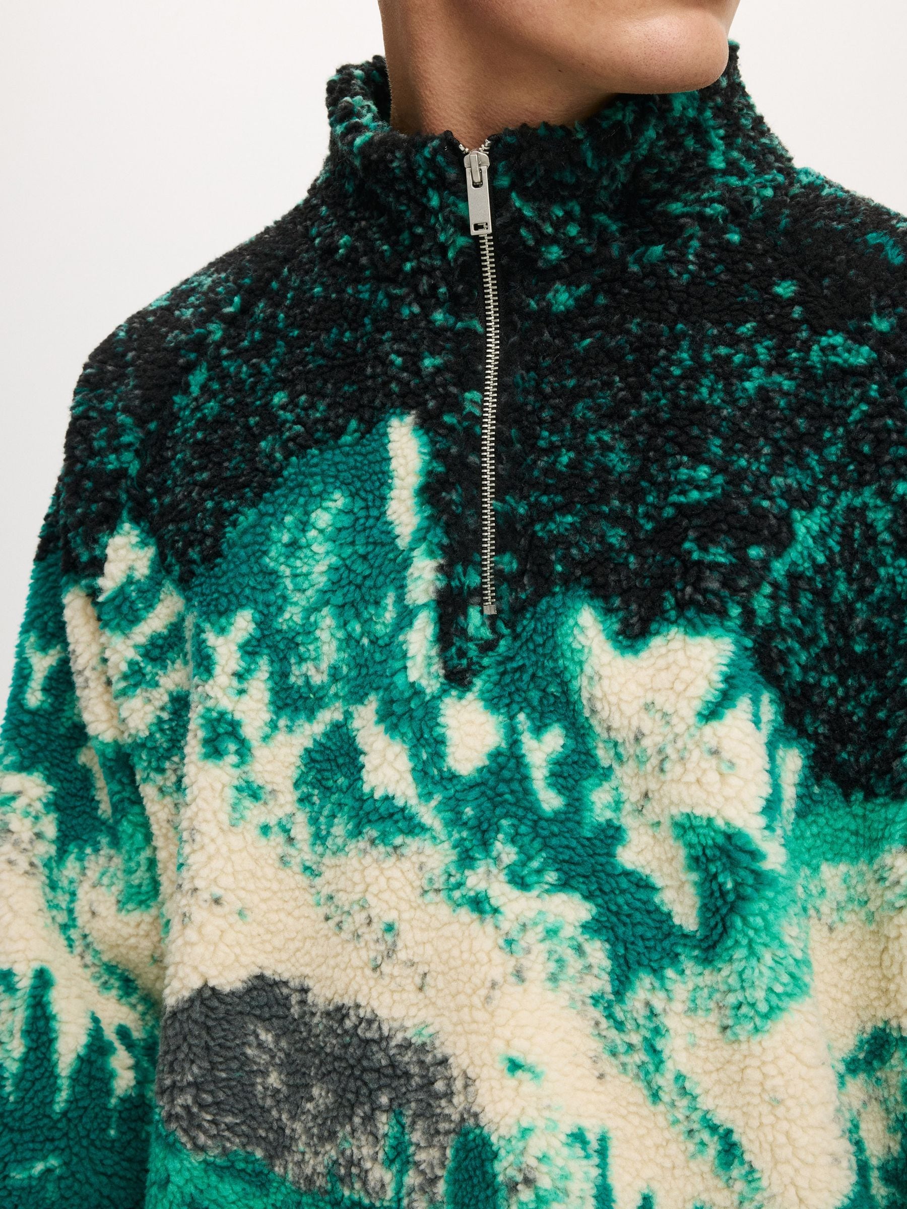 Buy Cotton On Green Multi Mountains Quarter Zip Teddy Fleece from