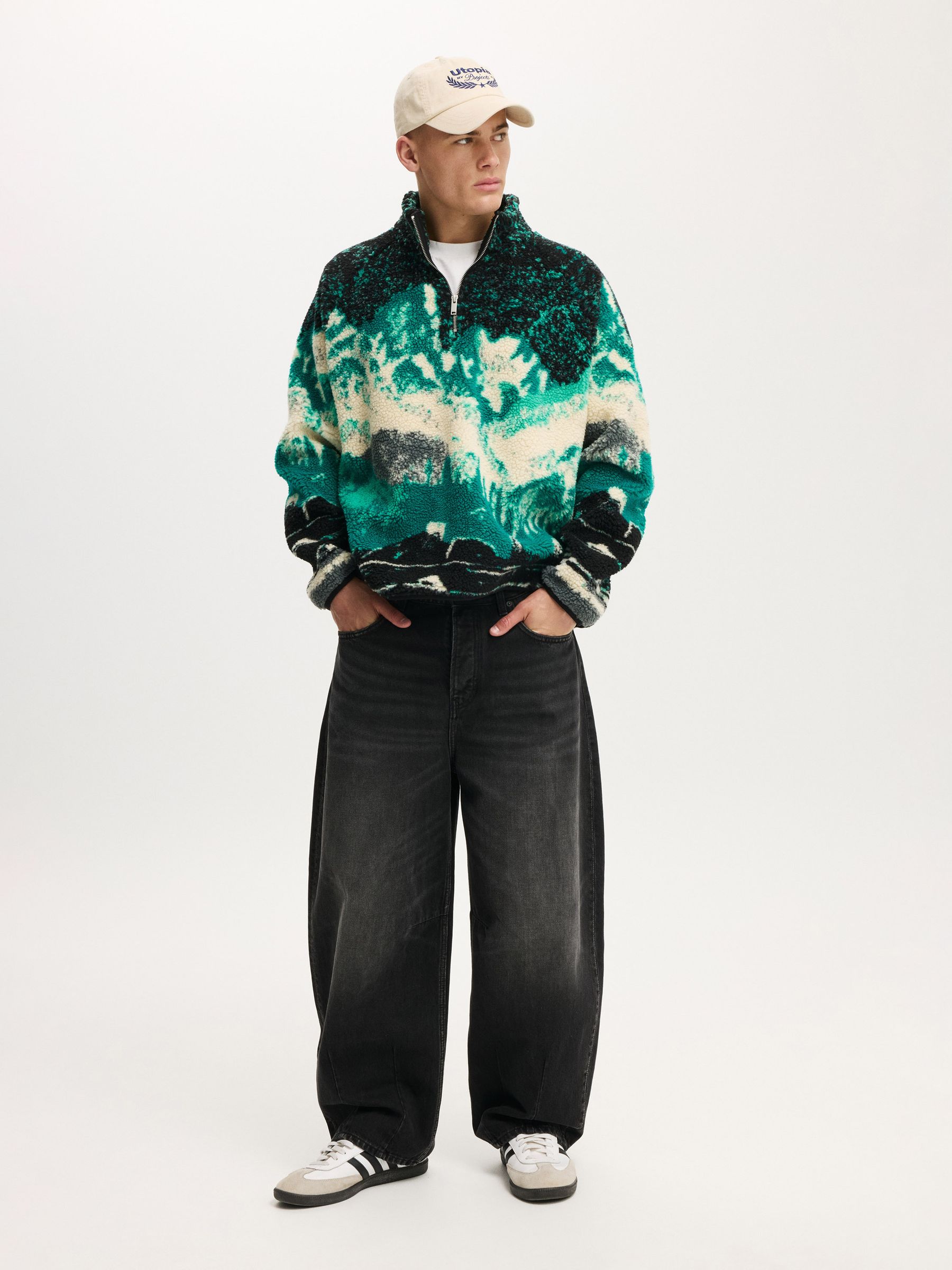 Buy Cotton On Green Multi Mountains Quarter Zip Teddy Fleece from