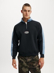 Cotton On Black Graphic 1/4 Zip Sweat Top - Image 1 of 5
