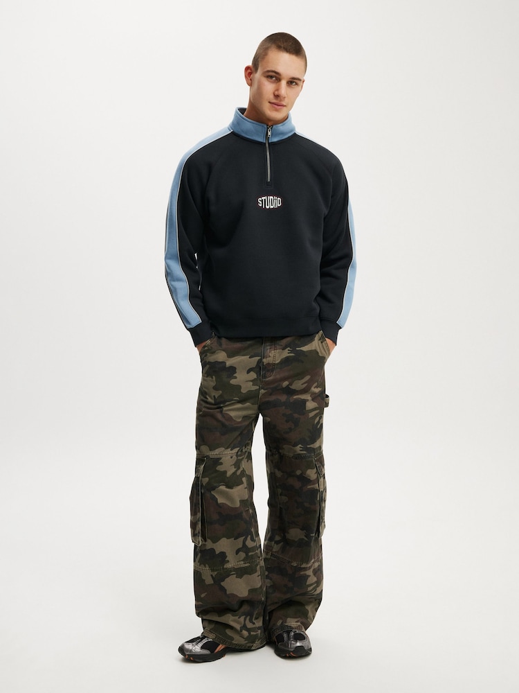 Cotton On Black Graphic 1/4 Zip Sweat Top - Image 5 of 5