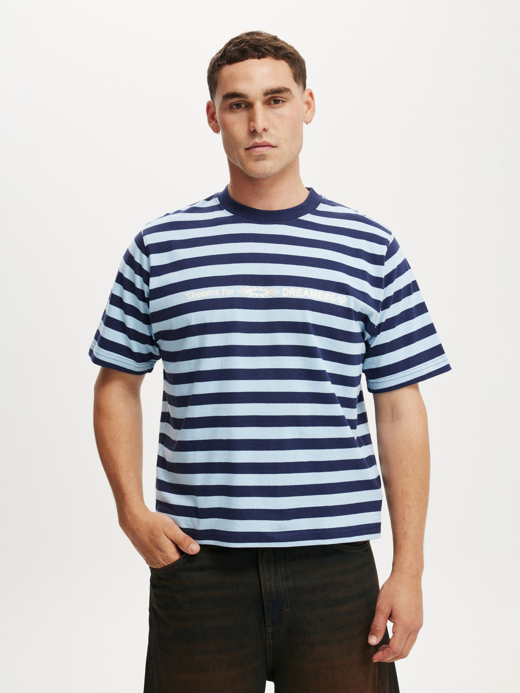 Buy Cotton On Pearl & Midnight/Dreamers Stripe Cropped Fit Graphic