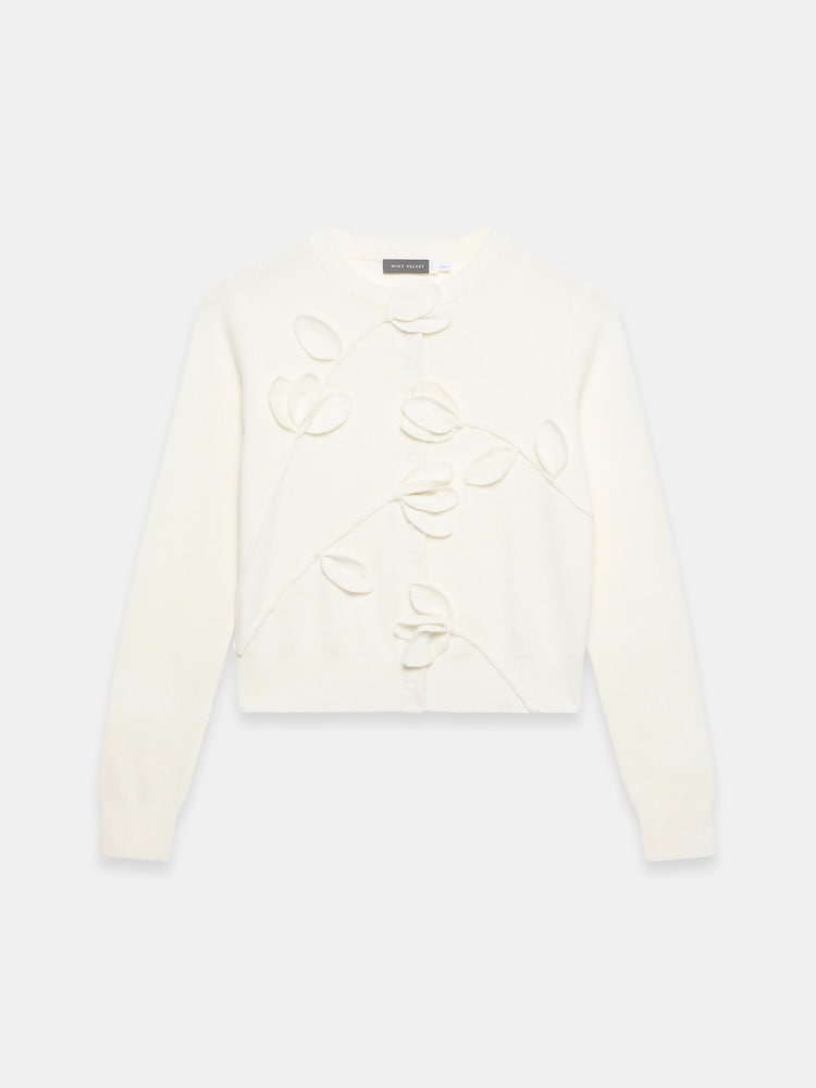 Mint Velvet White Floral Applique Popper Cardigan - Image 4 of 4