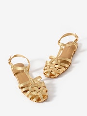 Mint Velvet Gold Hollie Woven Flat Sandals - Image 1 of 2