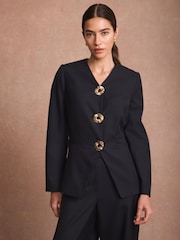 Mint Velvet Blue Wool Blend Sculpted Jacket - Image 3 of 8