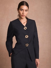 Mint Velvet Blue Wool Blend Sculpted Jacket - Image 5 of 8