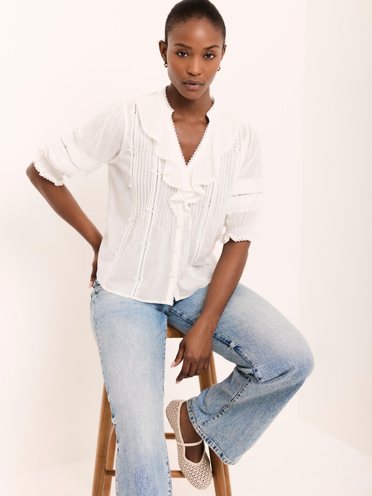 Mint Velvet White Cotton Stripe Ruffle Blouse - Image 2 of 7