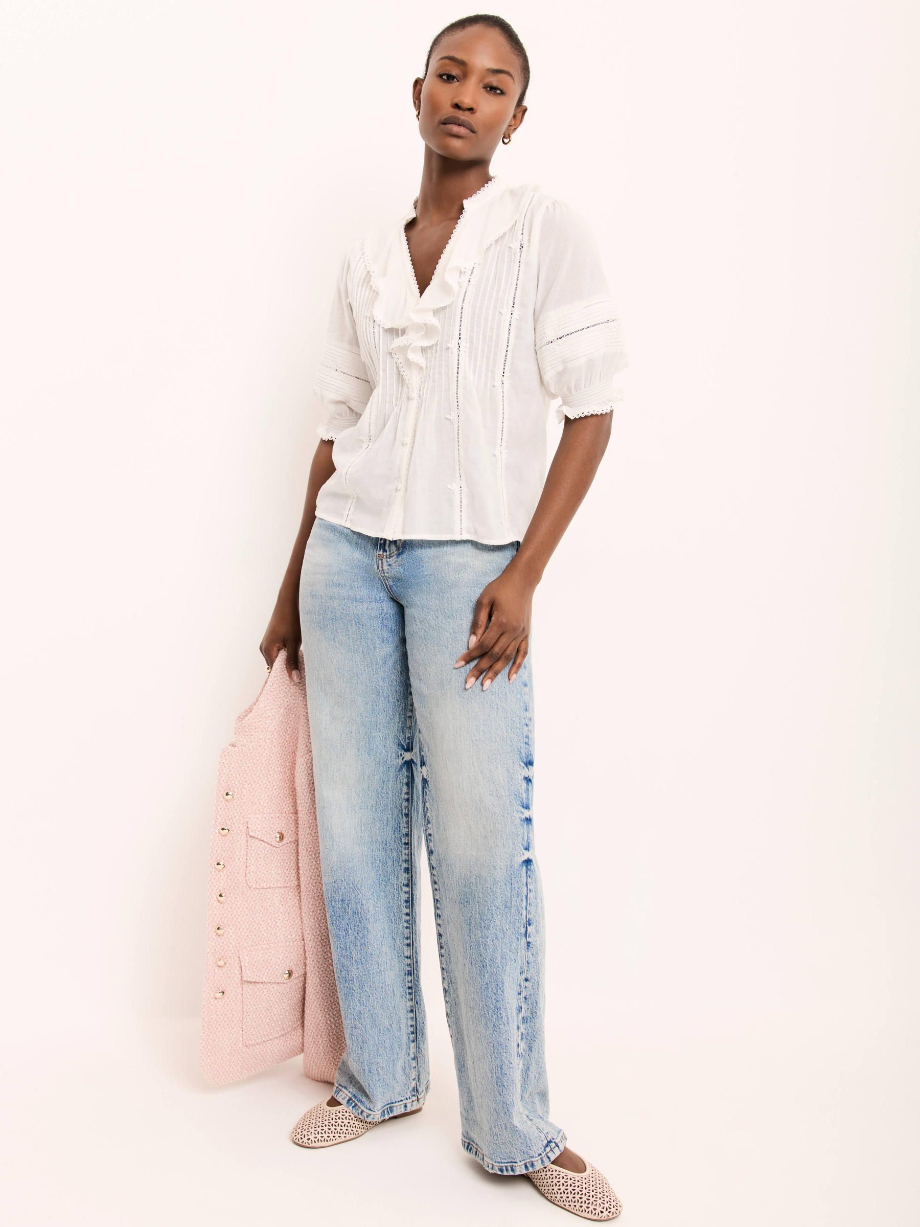 Buy Mint Velvet White Cotton Stripe Ruffle Blouse from Next Ireland