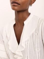 Mint Velvet White Cotton Stripe Ruffle Blouse - Image 4 of 7