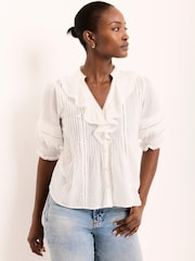 Mint Velvet White Cotton Stripe Ruffle Blouse - Image 5 of 7